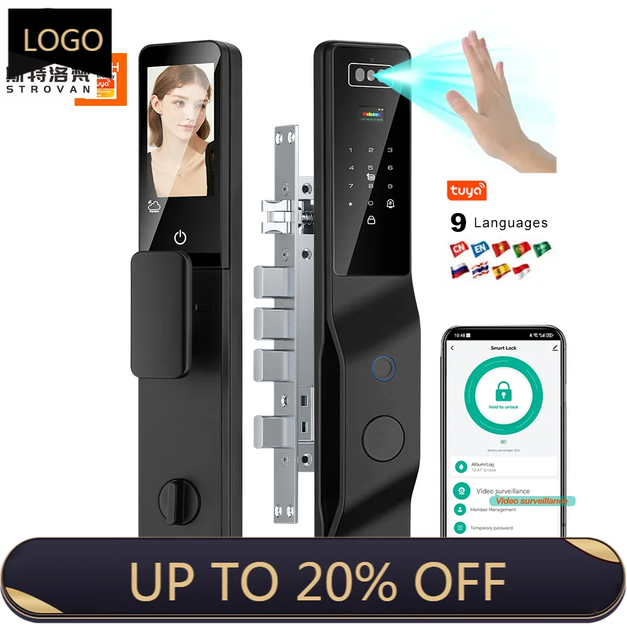 

STLF Tuya Wifi Digital Smart Lock for Wooden Door Video Intercom Face Recognition Cerradura Inteligente Smart Door Lock