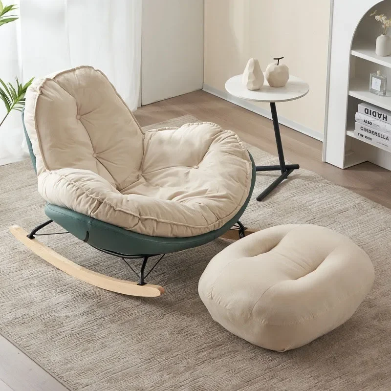 Modern Cream Style Single Eggshell Rocking Chair Casual Penguin Design Wood Lazy Sofa Swing for Living Room Bedroom