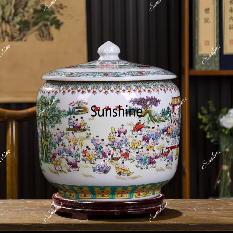 Ceramic noodle jar, rice bucket, household sealed with lid, moisture-proof insect-proof tea cake jar