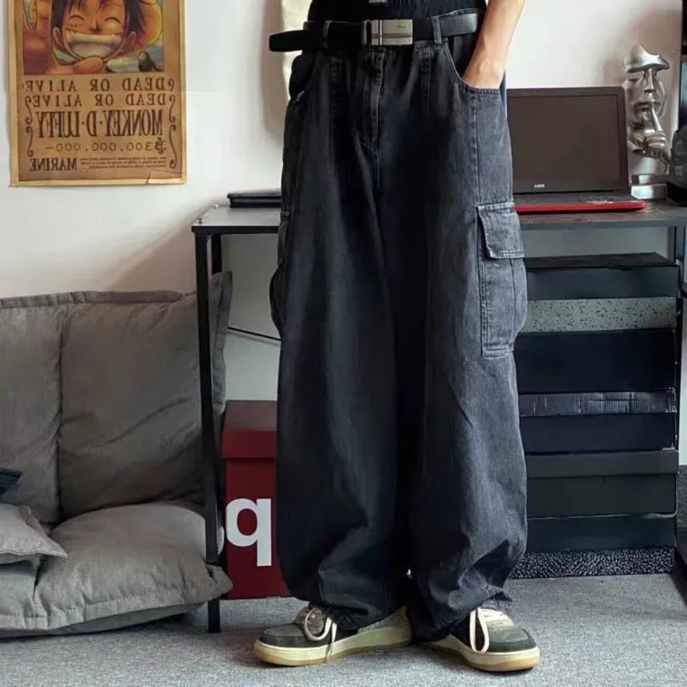 Men\'s Wide Leg Jeans Trousers Loose Denim Long Pants Black for Men Hip Hop Harajuku Street Oversized Cargo Jeans Korean Style