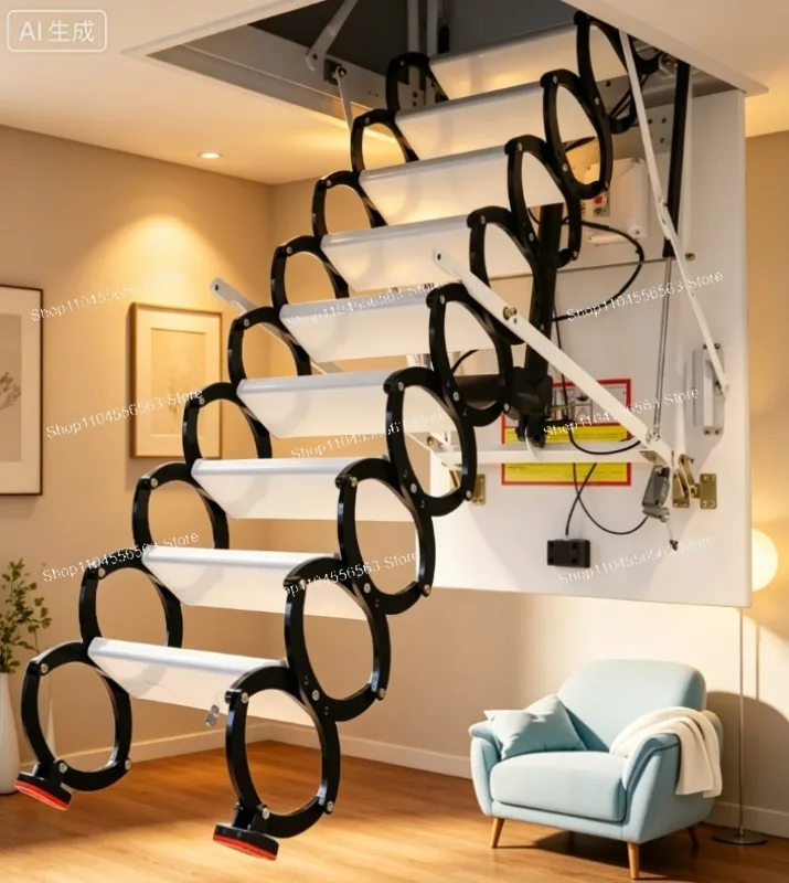 Electric Remote Control Attic Telescopic Stair, Invisible Folding Loft Ladder with Insulated Hatch for Home