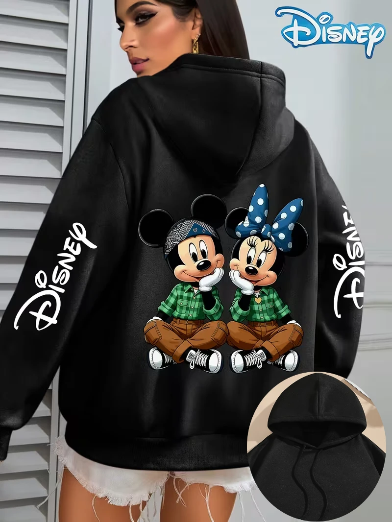 

Женские и мужские флисовые толстовки с капюшоном Disney с изображением Микки и Минни Маус, хлопковые толстовки, пуловеры, осенне-зимние, оверсайз, с длинными рукавами
