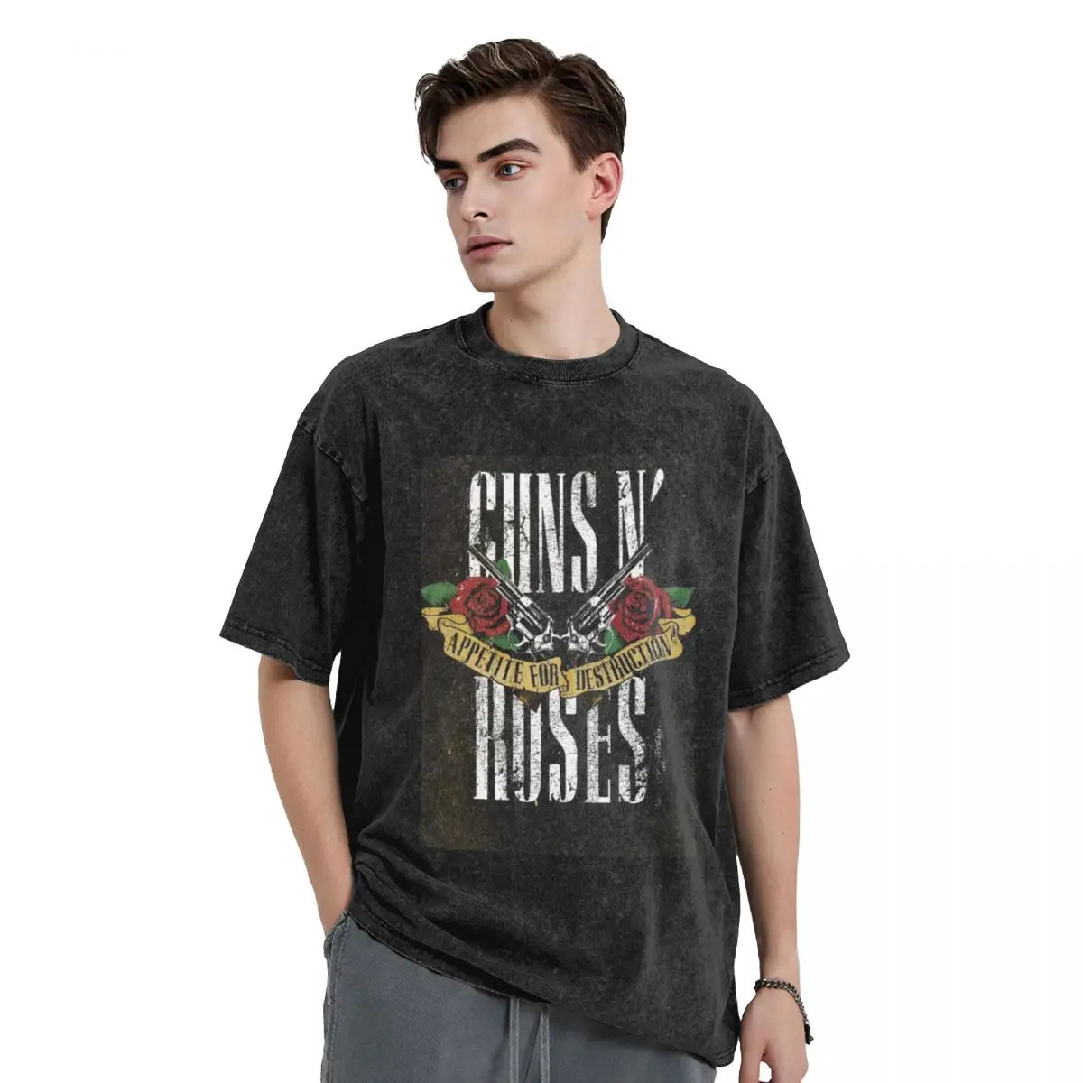 

Like-G-Guns-N-Roses-Style Retro Washed T Shirts Women Men's Vintage Gothic Cool T-shirt Streetwear