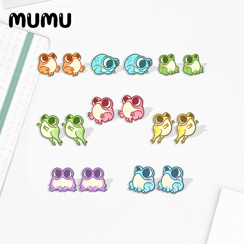 2023 New Rainbow Frogs Acrylic Stud Earring Lovely Frog Badger Handmade Earrings Resin Epoxy Jewelry Gifts Friend