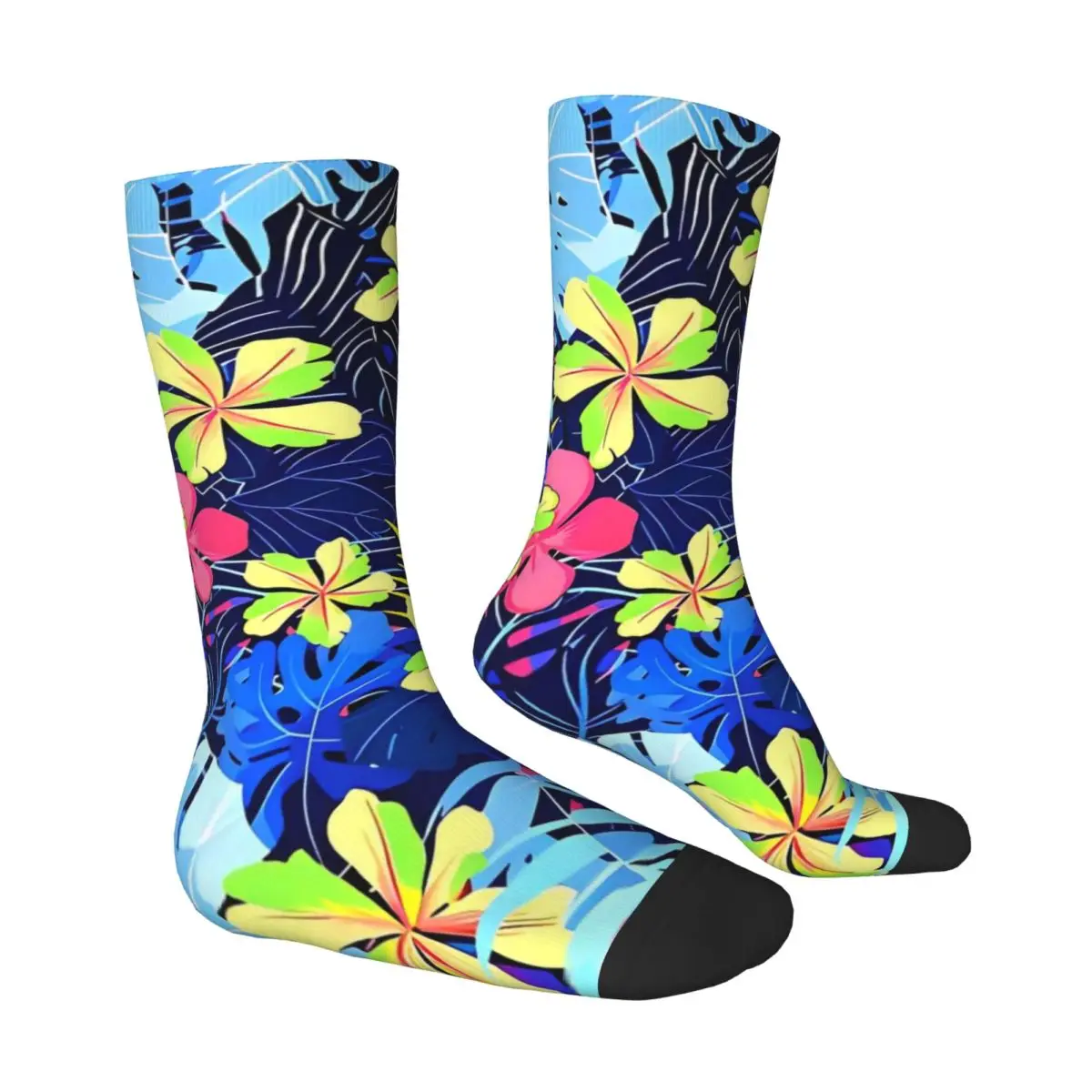 Blue Tropical Flower Design Socks Retro Stockings Spring Anti Slip Unisex Socks Breathable Pattern Running Socks