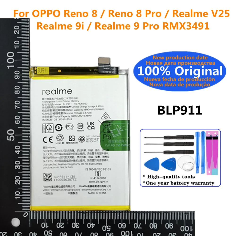 

100% Original New BLP911 5000mAh Battery For OPPO Realme V25 / Realme 9i Realme 9 Pro 9Pro / Reno 8 / 8 Pro Cell Phone Batteries