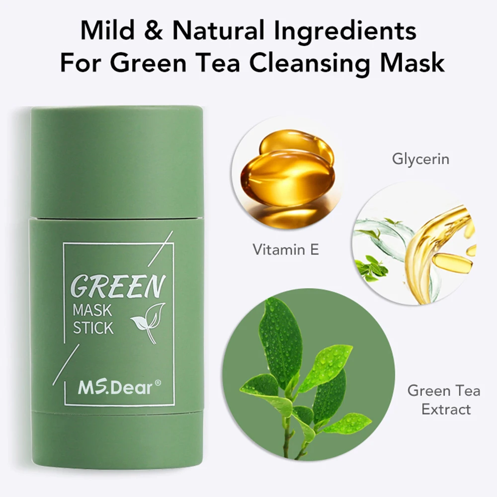 Face Clean Mask Green Tea Cleansing Stick Mask Smear Solid Cleansing Mask Deep Moisturizing Shrink Pores Blackhead Acne Film