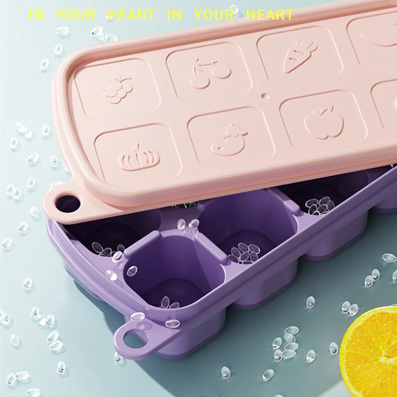 【X】1Pc 8 Cell Food Grade Silicone Mold Ice Grid With Lid Ice Case Tray Making Mould Ice Storage Box Reusable DIY Kitchen Gadget