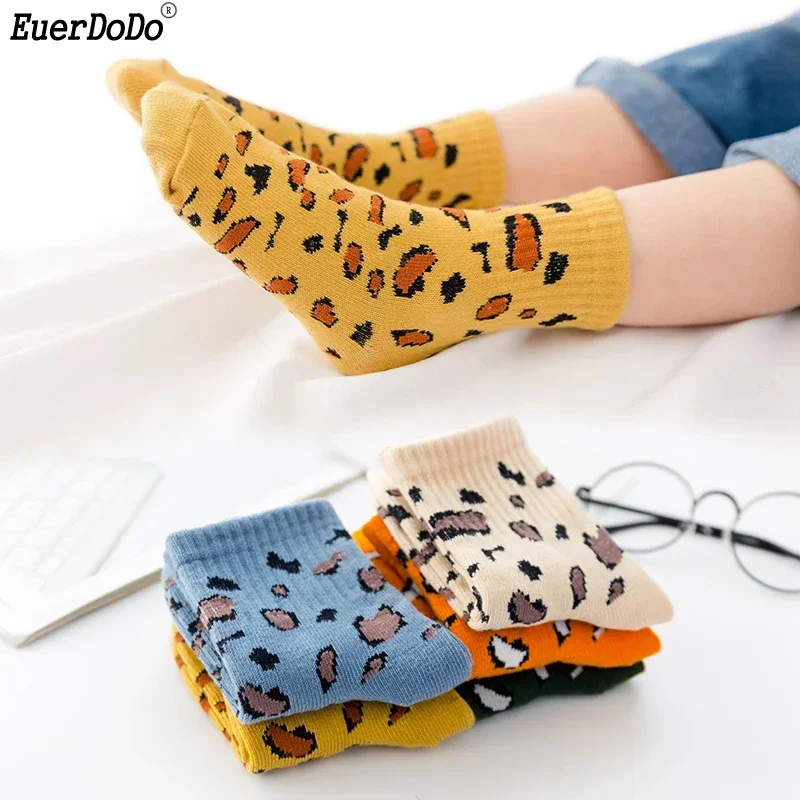 

5pcs/lot Leopard Socks Girls Boys Socken Kids Thicken Sock 2024 Spring Fall Winter 1 To 12Yrs Children's Cheap Stuff Clothing