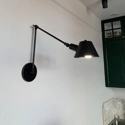 Old Fasion Swiming Arm Wall Lights for Bedside Corridor Black Rustic Iron Murale Luminaire E27 Led Vintage Wall Sconce Lighting
