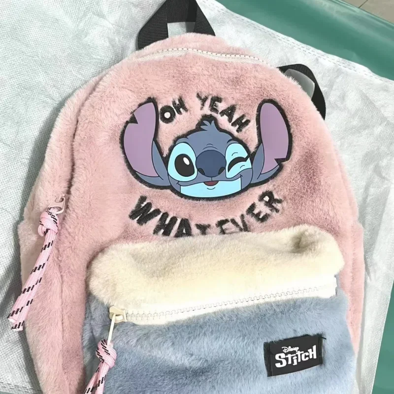 Cartable en peluche Stitch pour enfants, sac pour garçons et filles, bloc de couleur, Disney SR Ao.com, nouveau