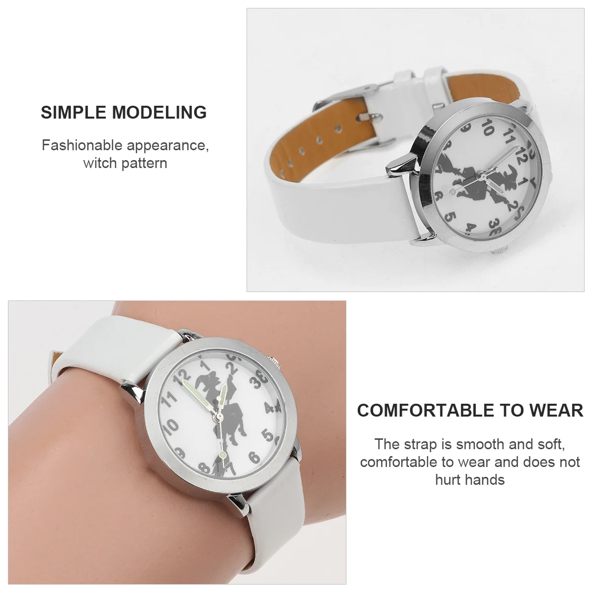 ساعة توهج في الظلام مع تصميم نمط ساحرة الهالوين لهدايا كوارتز بحزام مريح وخفيف الوزن