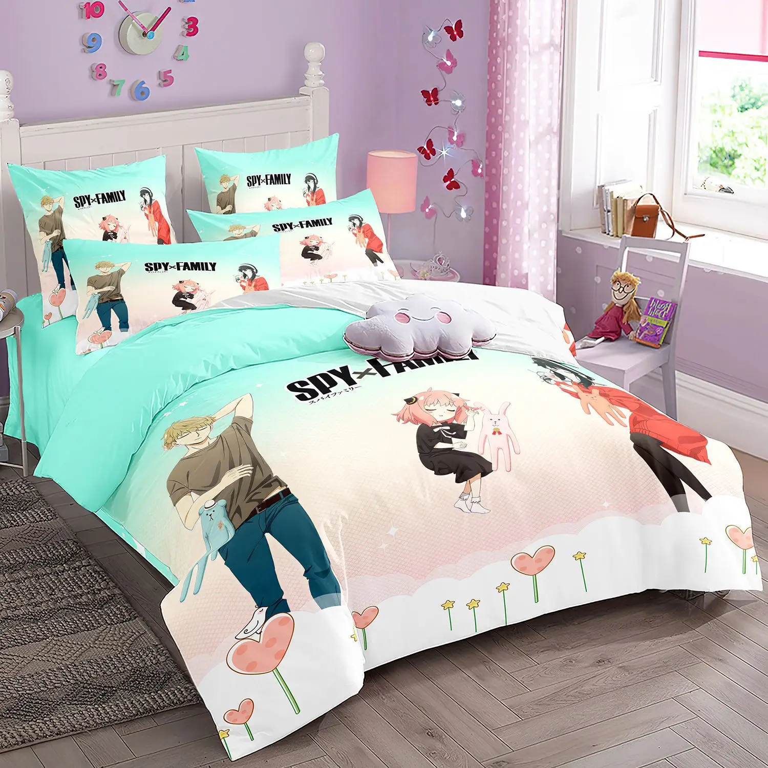 Kawaii Loid Forger أنيا غطاء لحاف مع سادات أنيمي الجاسوس X الأسرة طقم سرير الفتيات الصبي طفل مجموعة غطاء لحاف مجموعة