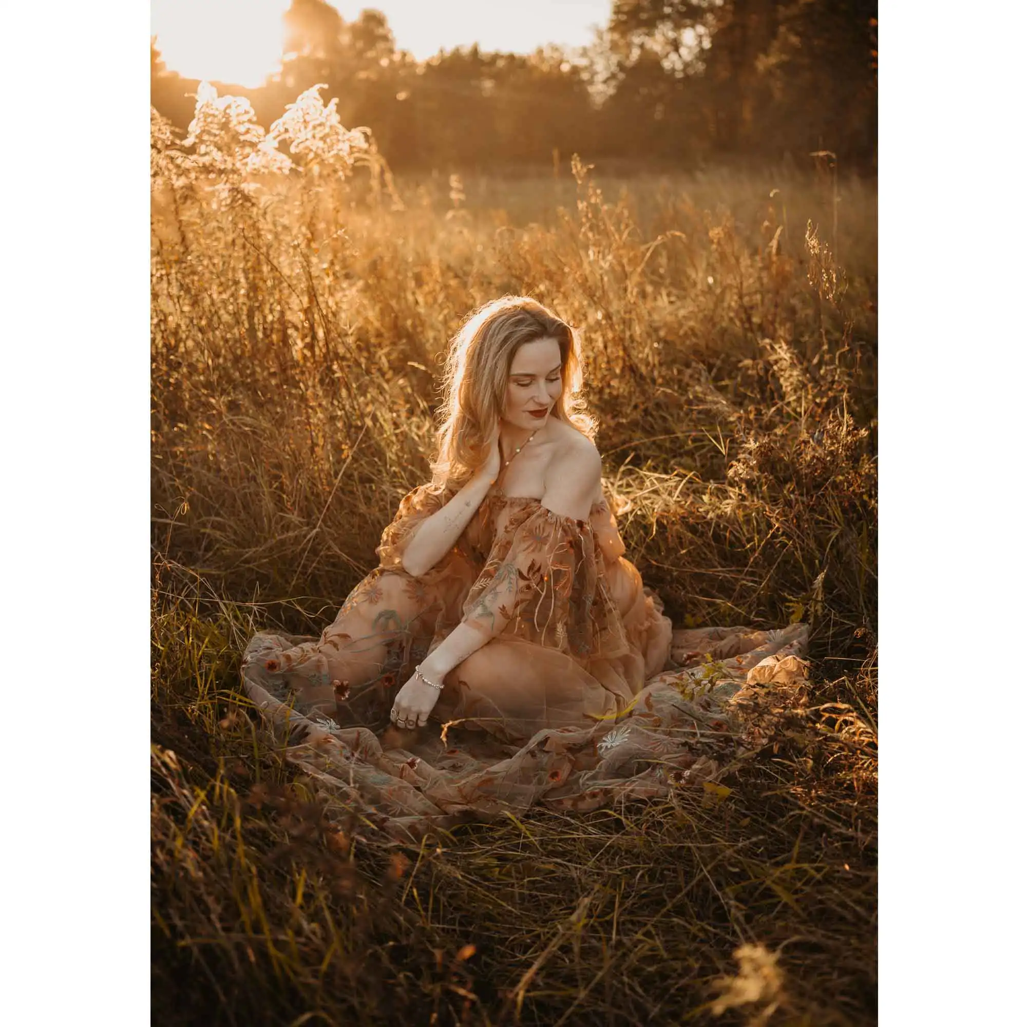 Don&Judy Tulle Embroidered Gown Dresses Maternity Photoshoot Session Photography Dresses Props With Removable Liner