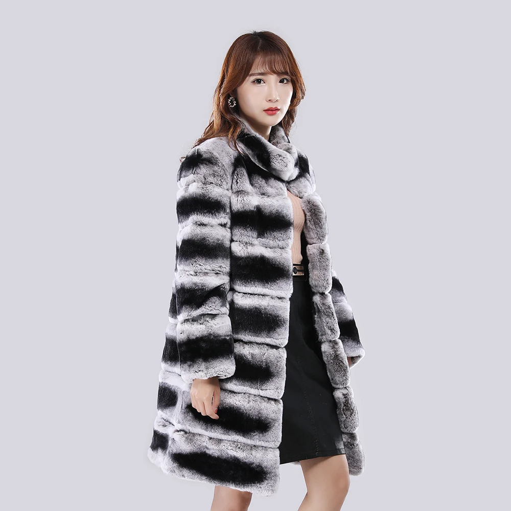 New Fashion Fur Mandarin Collar Overcoats Autumn Winter Real Genuine Rex Rabbit Fur Coat Women Full Pelt Real Rabbit Fur Jacket