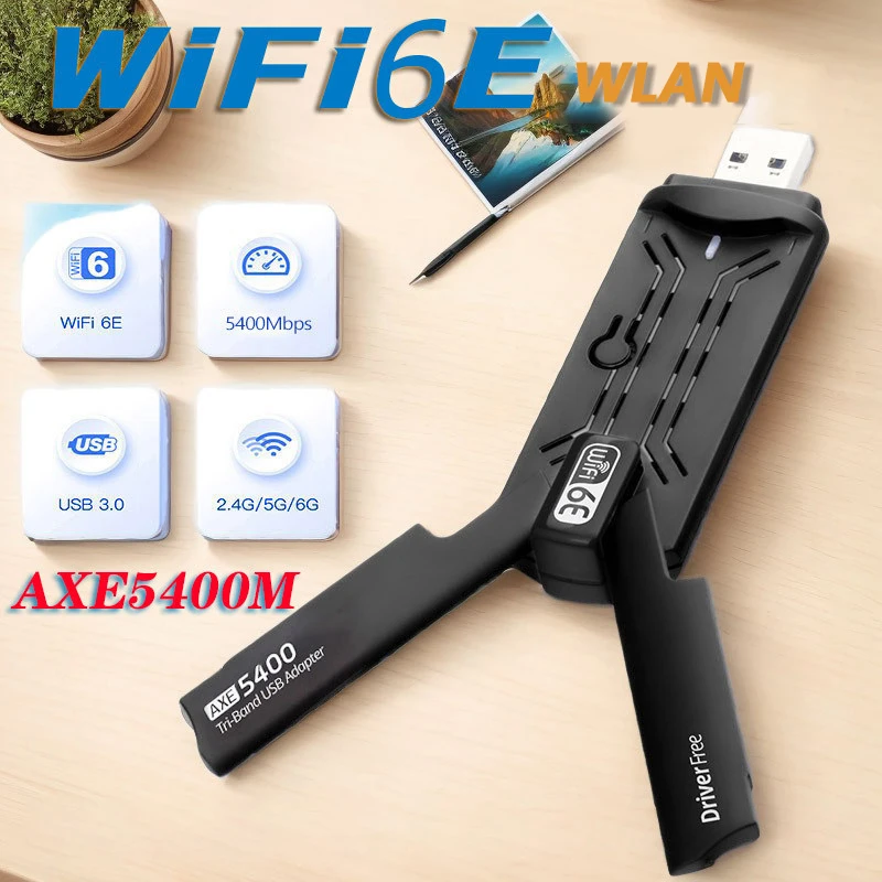

AX5400M USB Wi-Fi6E адаптер 2,4G, 5G и 6 ГГц USB 3,0 Wi-Fi 6, трехдиапазонная антенна MU-MIMO Plug and Play для Windows 10/11