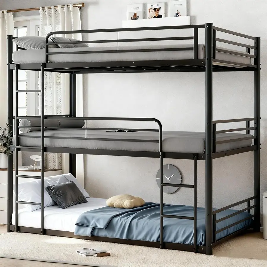 

Metal Triple Bunk Bed, Twin Triple Bunk Bed, 3 Bed Bunk Beds for 3, Heavy Duty Triple Beds