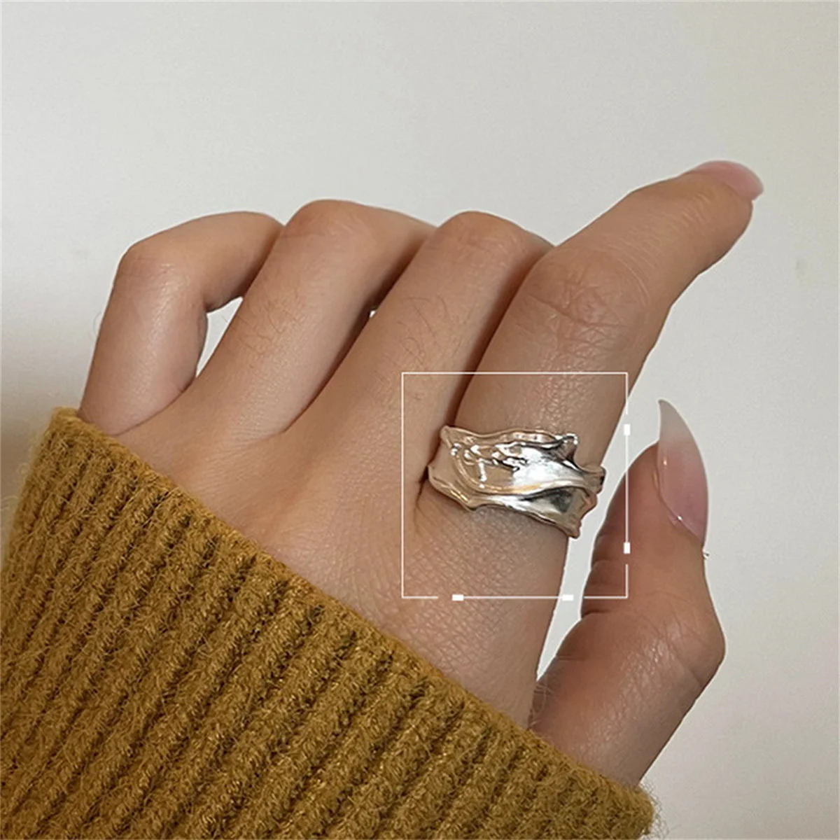 INS minimalista colore argento irregolare superficie rugosa anelli da dito anello di apertura Punk geometrico creativo per gioielli da donna e