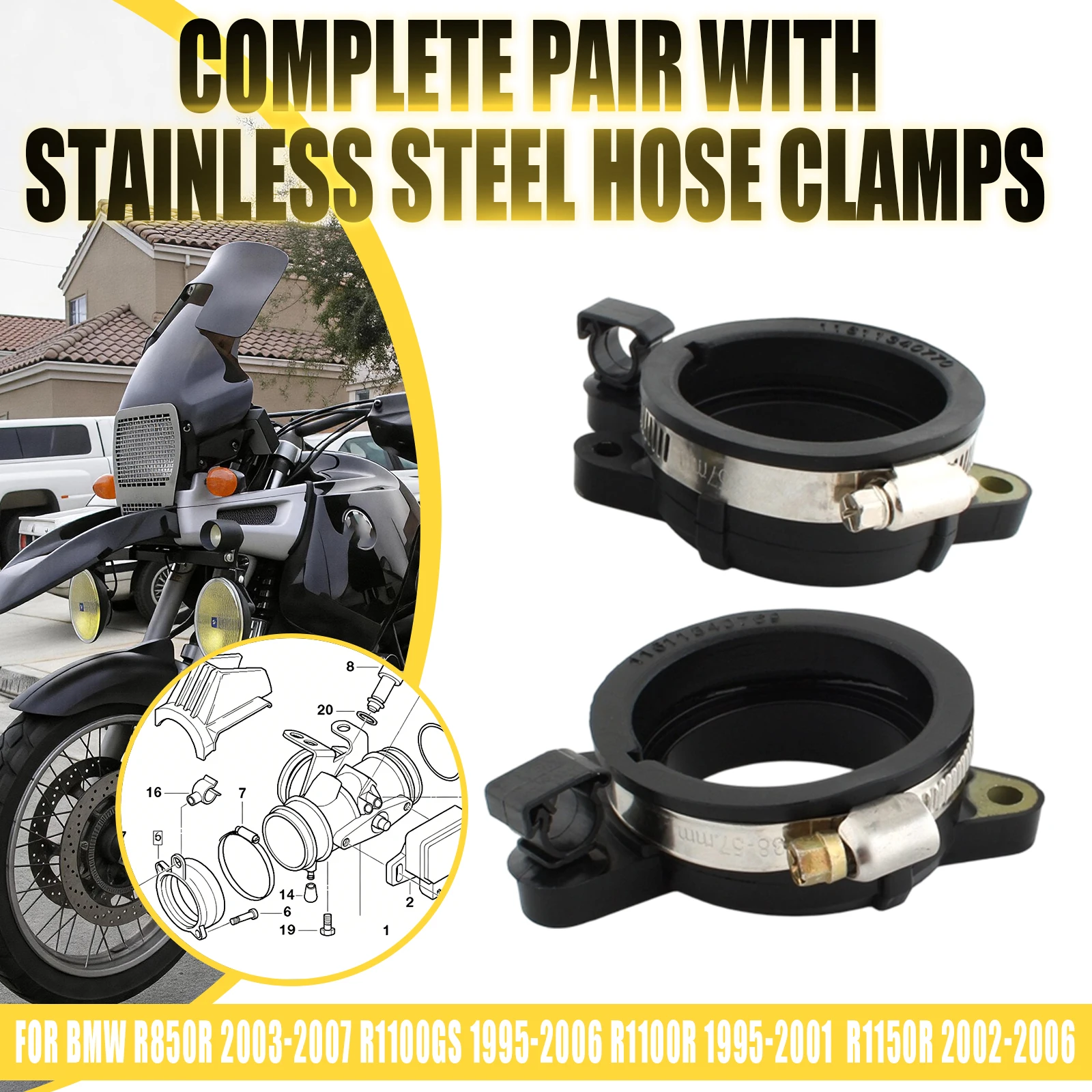 For R1150GS R1150R R1150RT R1100GS/R/RS/RT/S Motorcycle Carburetor Intake Manifold Boot Adapter Pipe Rubber