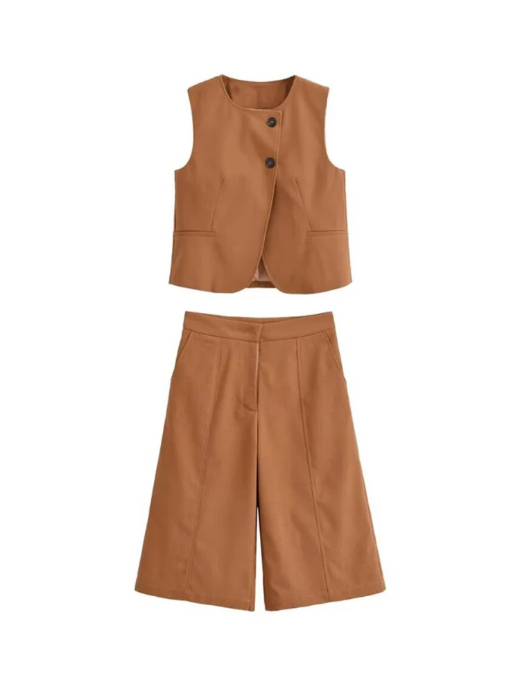 

2026 Women Summer 2-Pieces Sets Casual Solid Vests Coats and Knee Length Pants Female Elegant Street Two Suits Clothing