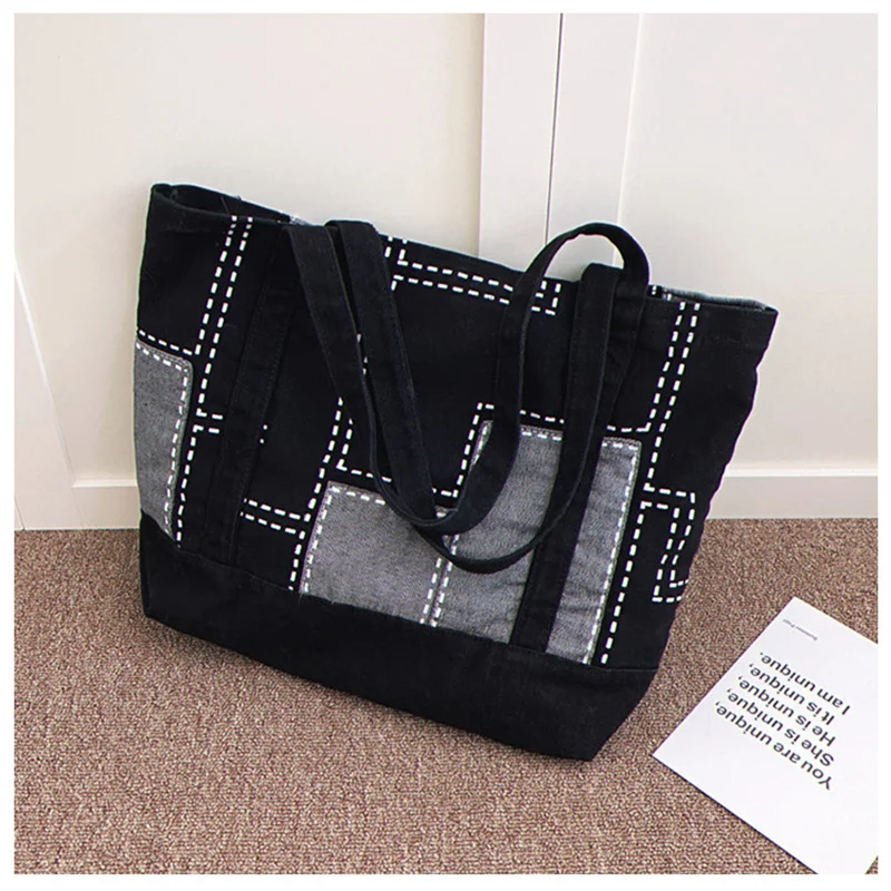 2023 New Women Patchwork Shoulder Bags Denim Handbags Totes Jeans Large Size Shopping Bags Travel Bags Drop Shipping