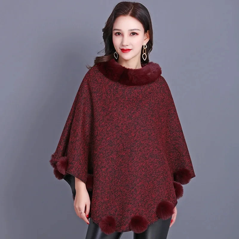 

Autumn Winter New Imitation Fur Women Coat Shawl Scarf Imitation Otter Rabbit Hair Poncho Fashionable Upscale Capes Red Cloaks