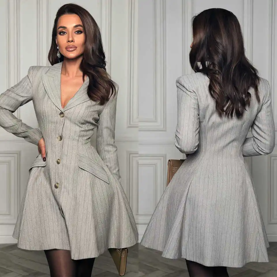 

Single Breastd Women Dress Long Blazer Suit Above Knee Jacket Formal Prom A Line Mini Lady Work Wear Gown Customized
