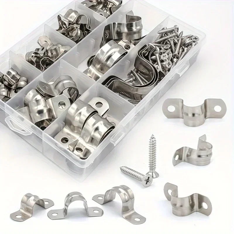 

160pcs M8-32 Rigid Pipe Strap Stainless Steel 2 Holes Cable U Hose Bracket Water Pipe Clamp for Fixing Pipe Cable