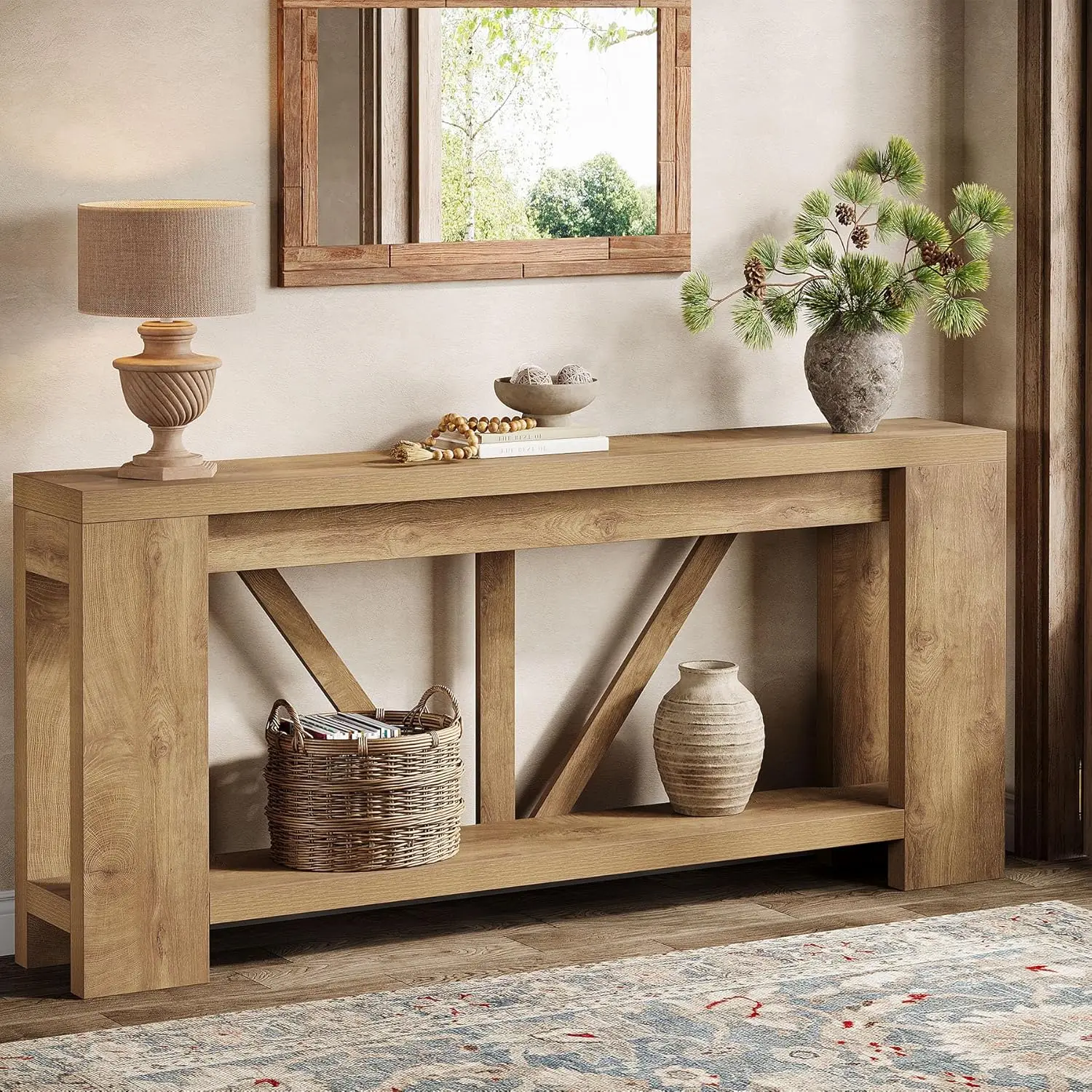 

70.9 Extra Long Entry Table, Farmhouse Wood Console Table with Storage, Modern Accent Sofa Table Behind Couch Foyer T