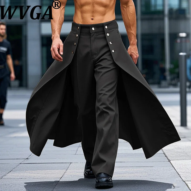 

WVGA Spring Autumn Winter New Men Tide Fake Two Pieces Patchwork Solid Color Niche Chic Casual Wide-Leg Pants Streetwear W17112