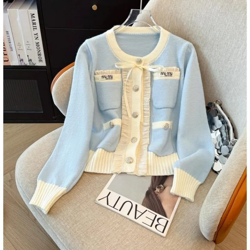 

Women Clothes Spring Autumn Fashion Office Lady Simplicity Button Color Blocking O-neck Female All-match Knitting Pullovers Swea