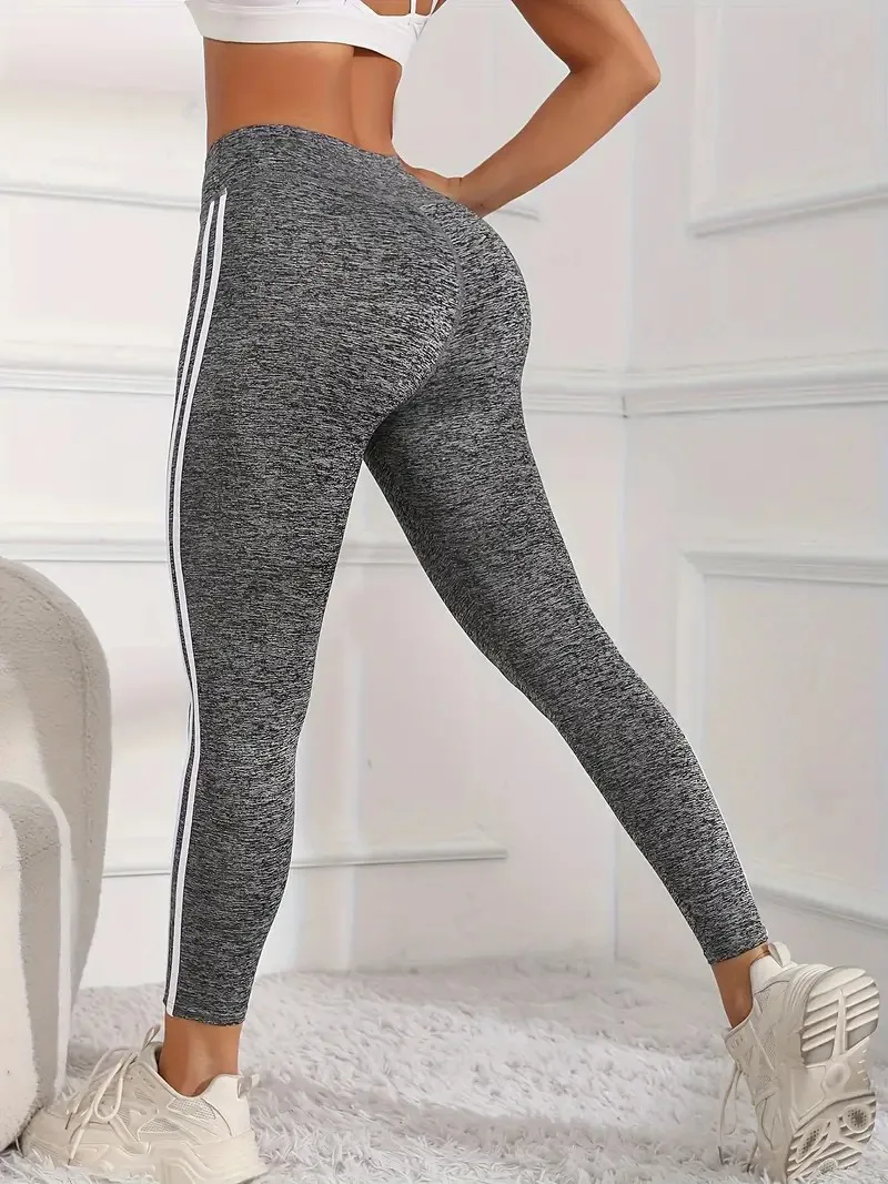 High Waist Yoga Pants For Women Slim Fit Quick-Dry Sports Leggings Gym Workout Tights With Side White Striped