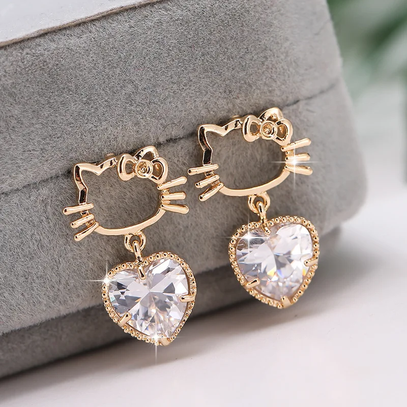 

Sanrio Anime Hello Kitty Diamond Earrings Kawaii Y2K Cute Sweet Stud Earrings with Pearl Inlay Earrings Girls' Jewelry Gift