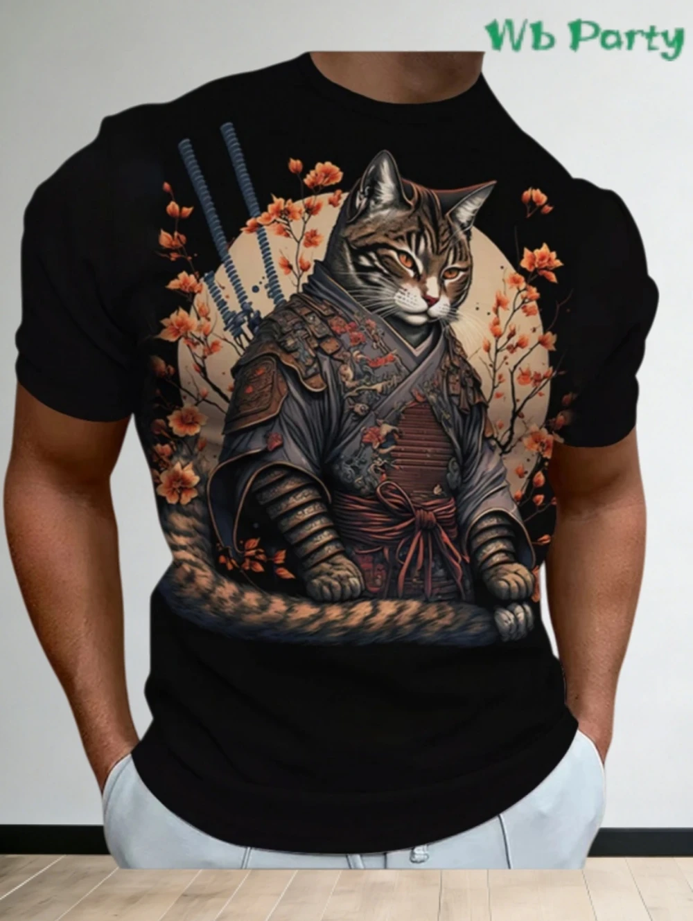 

Мужские футболки с 3D-принтом в стиле японского самурая и кошки, летние топы в стиле Харадзюку, повседневные уличные футболки с круглым вырезом и коротким рукавом