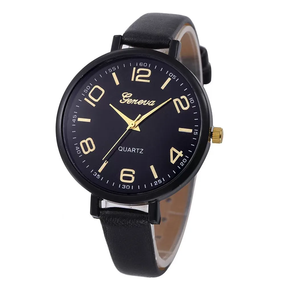 WOKAI high quality fashion casual ladies large dial small strap leather strap quartz watch women's simple style student clock