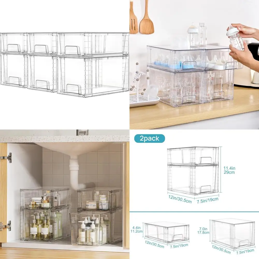 

Прозрачные штабелируемые пластиковые блоки для хранения с 6 ящиками и ручками для удобной организации ванной комнаты и компактных решения