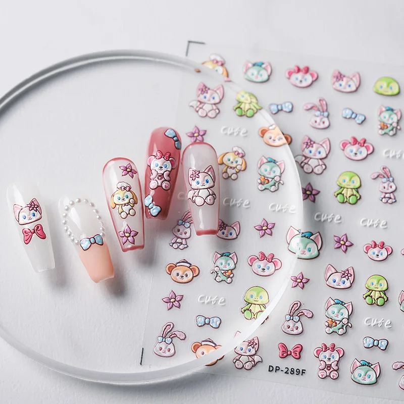 Disney Cartoon Lina Belle Daffy Bear 5D Relief Nail Stickers Mickey Mouse Lilo and Stitch Nail Art Supplies Nail Decals