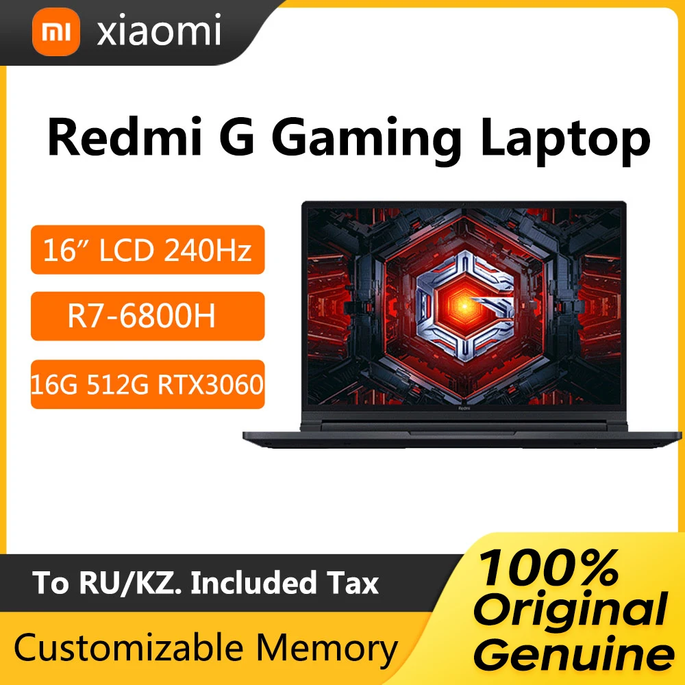 2022 Xiaomi Redmi G Pro Gaming Laptop 16 Inch 240Hz LCD Screen Computer RTX3060 AMD Ryzen7 R7 6800H 16GB DDR5 512GB SSD Notebook