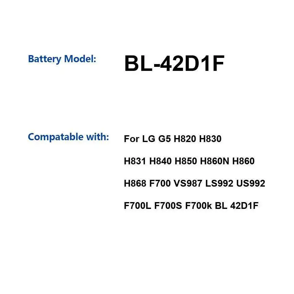

Аккумулятор BL-42D1F 2800 мАч для LG G5 H820 H830 H831 H840 H850 H860N H860 H868 F700 VS987 LS992 US992 F700L F700S F700k