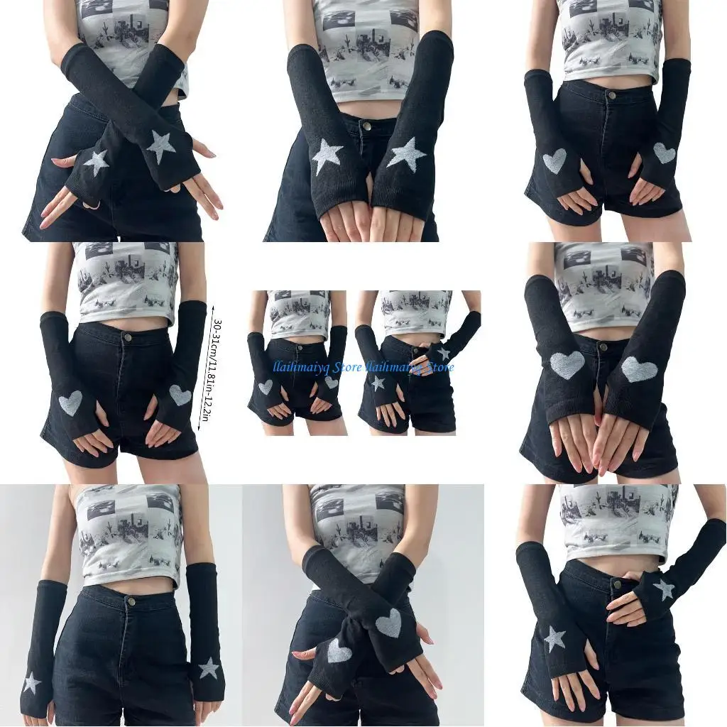 

573B Arm Sleeves for Cosplay Party Fingerless Midlength Gloves Animation Party Gloves JKStyle Girl Mittens Hand Cover