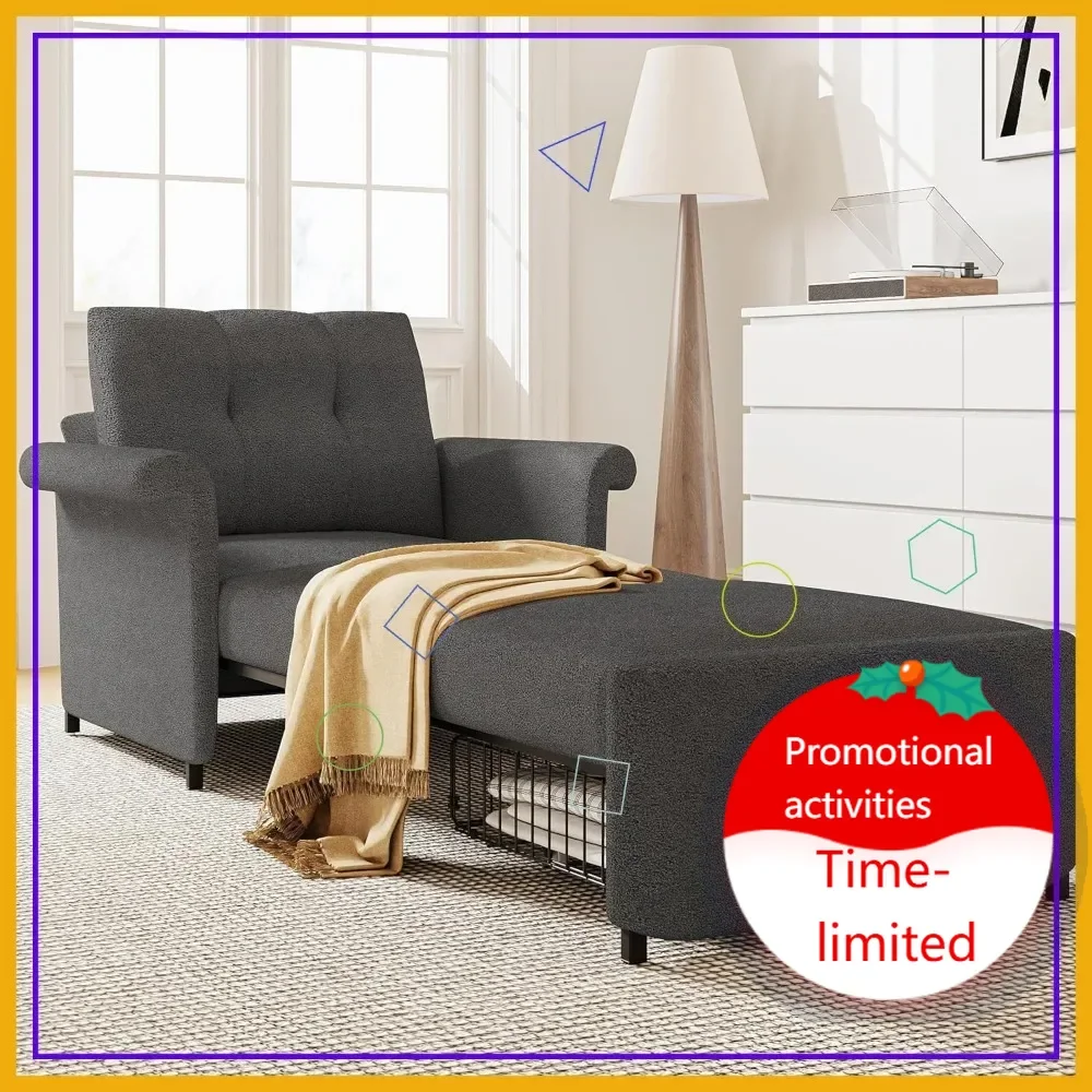 

Горячая распродажа: 3-в-1 раскладной диван-кровать с выдвижным ящиком для хранения, регулируемой спинкой и обивкой из ткани под овчину для гостиной