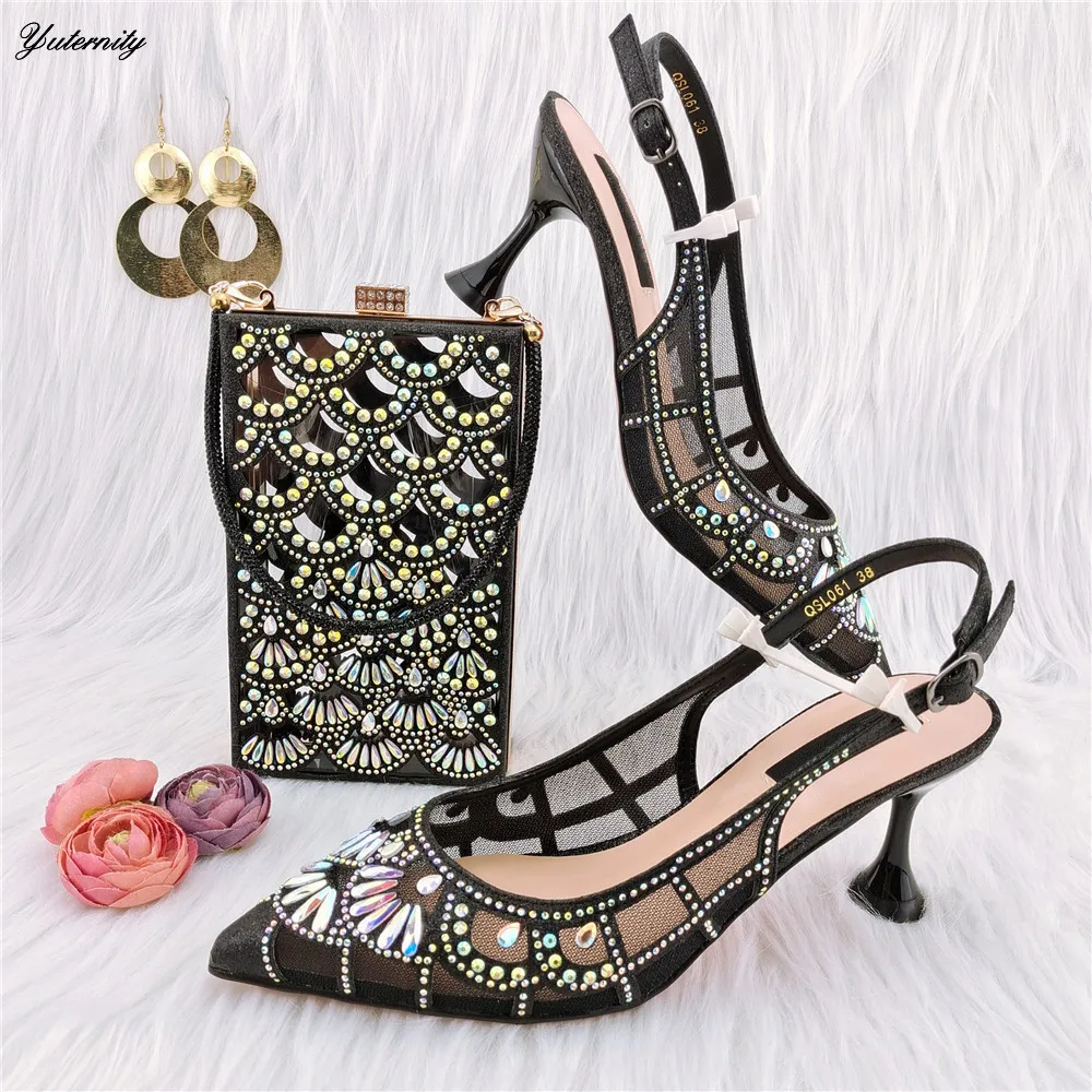 

Лидер продаж, женские туфли и сумка на среднем каблуке, комплект для вечернего платья, элегантные сандалии в африканском стиле, комплект обуви и кошелька, 7 цветов