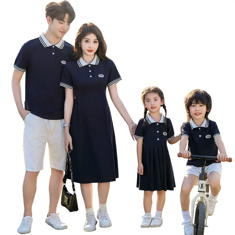 Family Matching Outfits Polo Shirt Women Blouse Dress Couple Set Wear Tee Summer Holiday Mother\'s Day Short Pants Gift