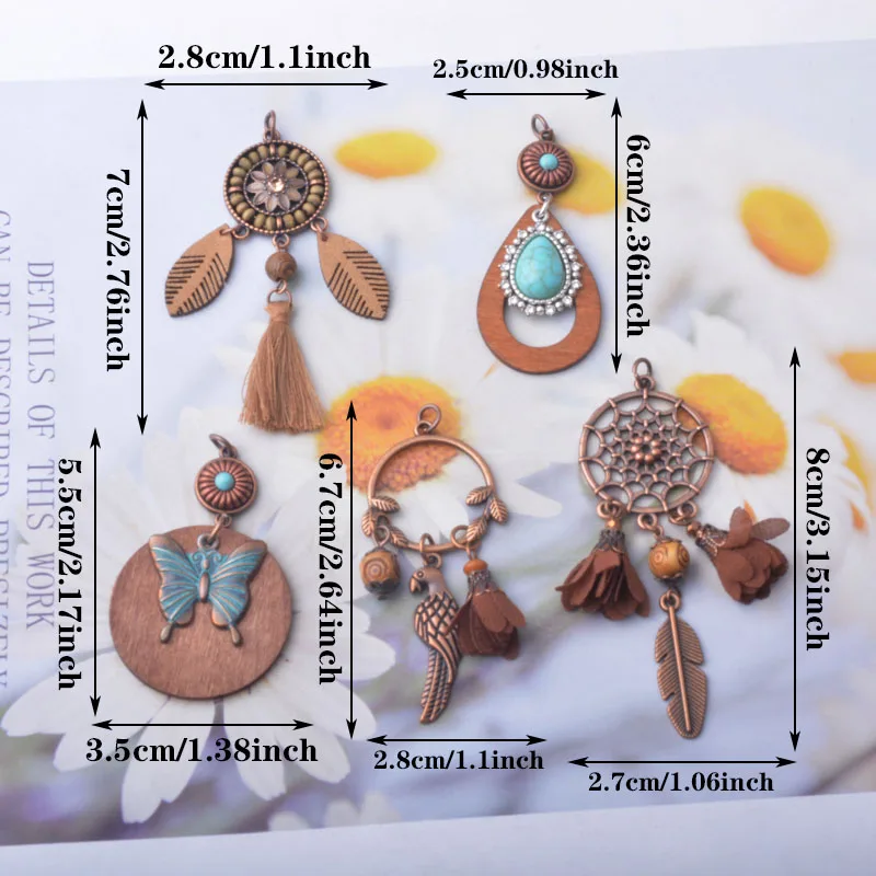 4 Stück Bohemian Herbst- und Winter-Stil Kaffee-Quasten-Ohrringe Traumfänger-Vogel-Stimmungsanhänger DIY Damen-Ohrringe Halskette – Detail 4