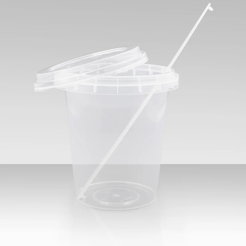 10 00 stuk. Custom. Lege 500 ML Plastic Emmer Fles PP Cup Fruit Container PP Emmer Cups Met Deksel Handvat Vierkante Fruit Co