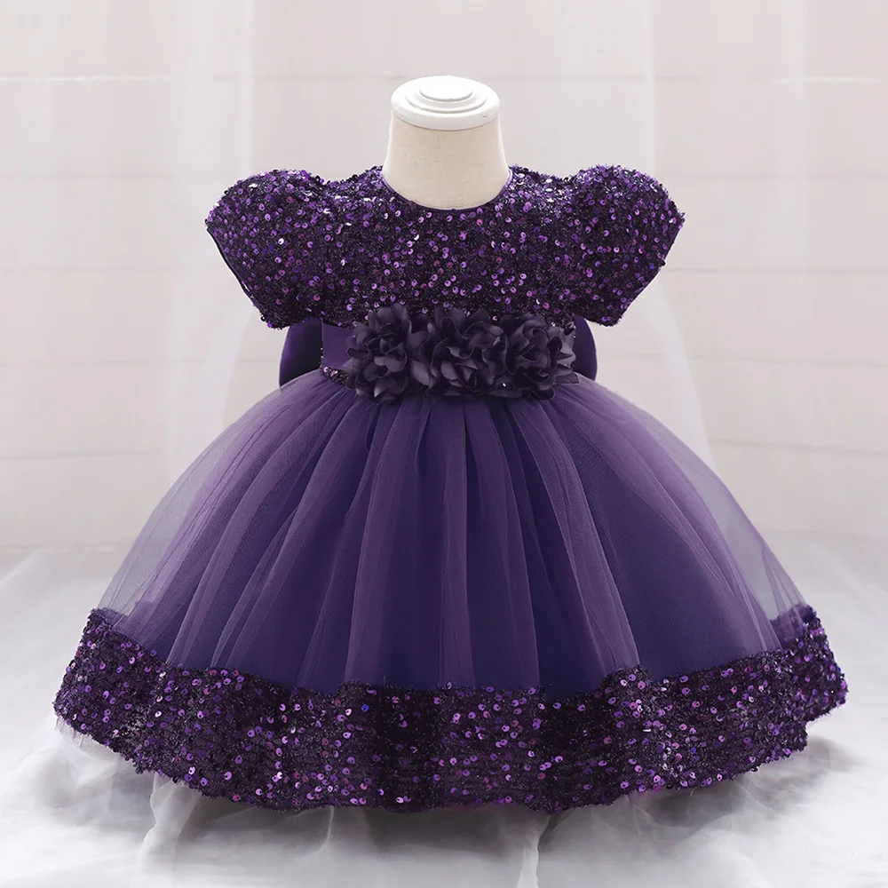 Big Bow Gold Sequins Party Baby Girls Dress Toddler Tutu Lace 1st Birthday Princess Dresses For Girl Wedding Prom Christmas Gown