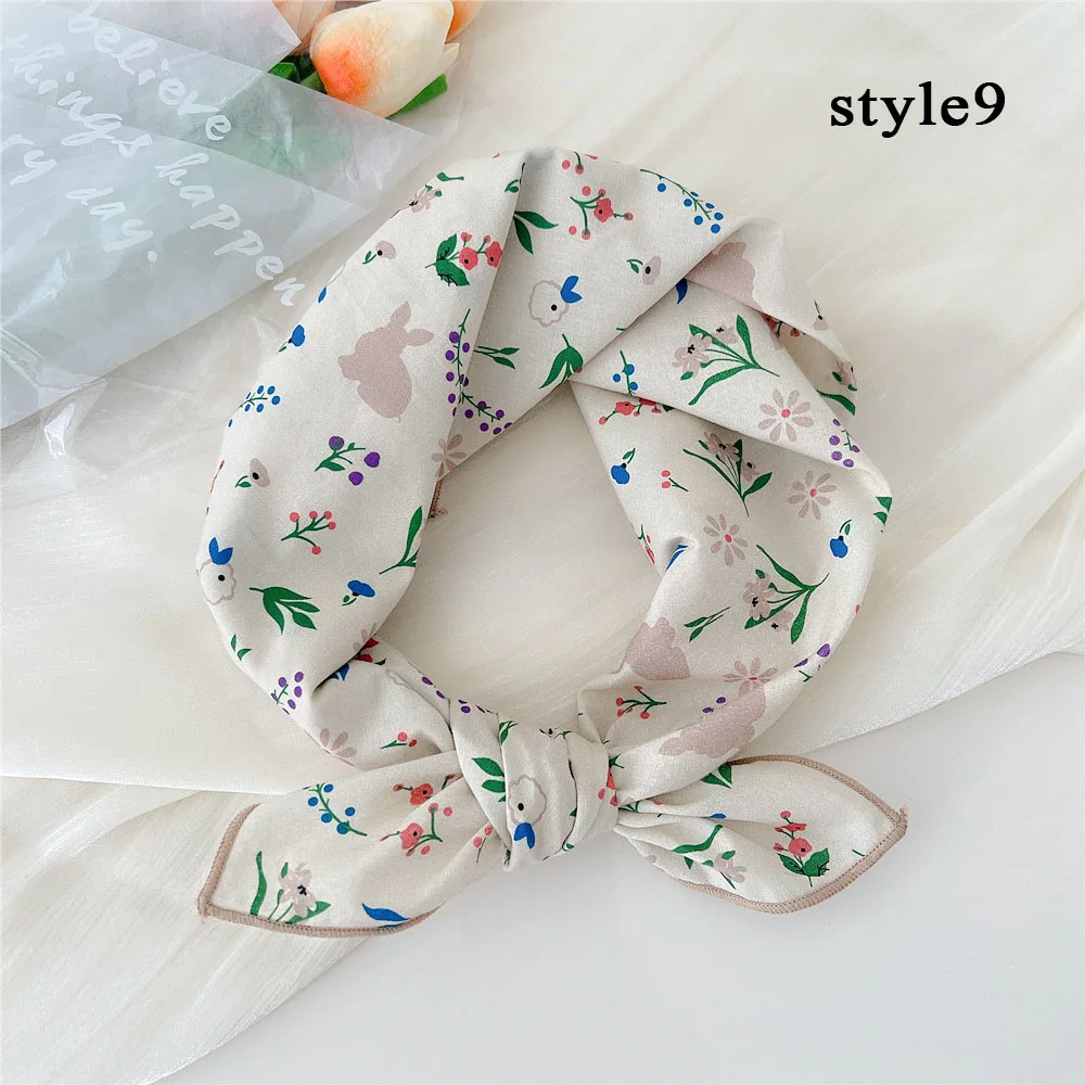 58cm Plant Flowers Scarves Bandanas Headband Hair Scarf Print Kerchief For Women Floral Square Scarf Neck Tie Neckerchief Turban