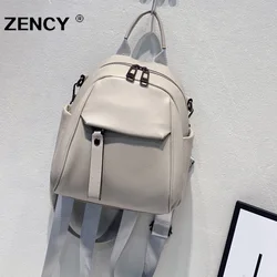 ZENCY 100% Genuine Cow Leather Calfskin Women Backpacks First Layer Nature Cowhide Book Dual Function Backpack One Shoulder Bags