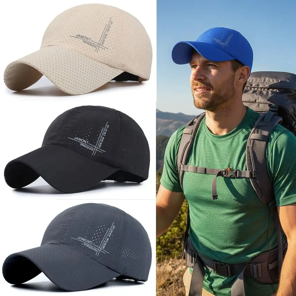 Breathable Perforated Quick-Drying Hat Sun Protection Letter Embroidery Summer Sun Hat Adjustable Travel Sports Hat