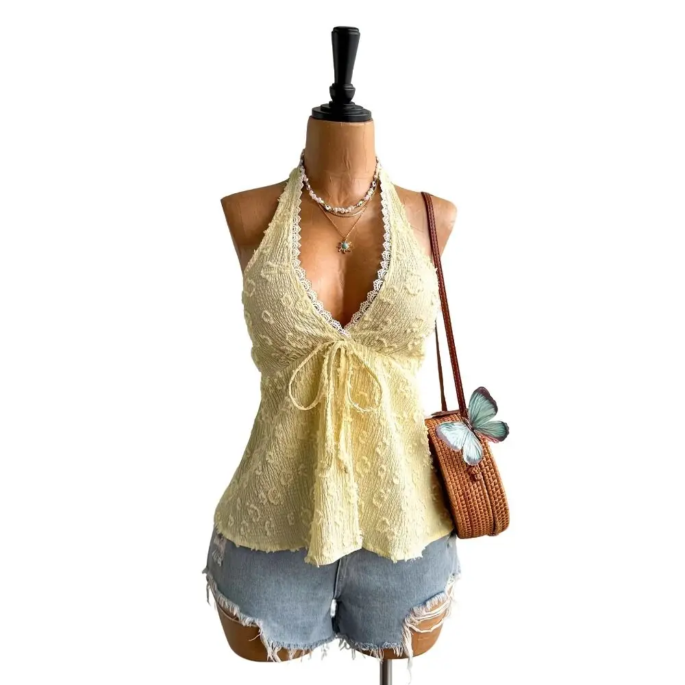 Fashion Backless Style Camisole Tops Sweet Adjustable V-neck Top Sexy Elegant Off Shoulder Top Summer